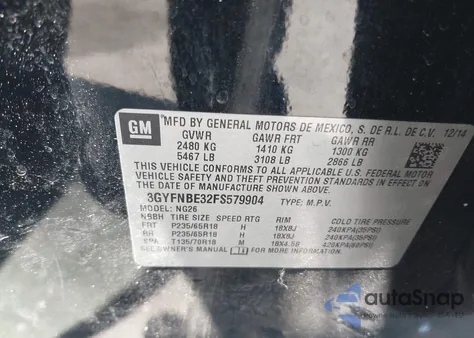 2015 Cadillac Srx Luxury Collection from USA, damaged, VIN 3GYFNBE32FS579904